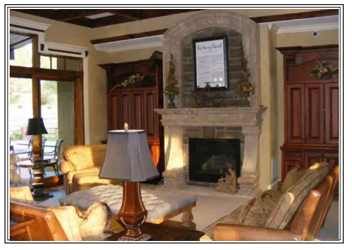 Client interior featuring a fireplace and warm wood finishes